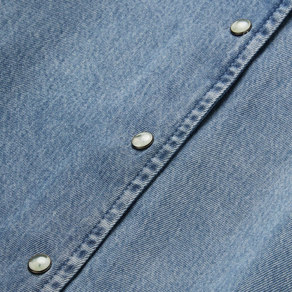 Denim Snap Front Blouse Blue