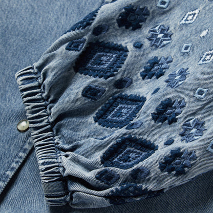 Denim Snap Front Blouse Blue