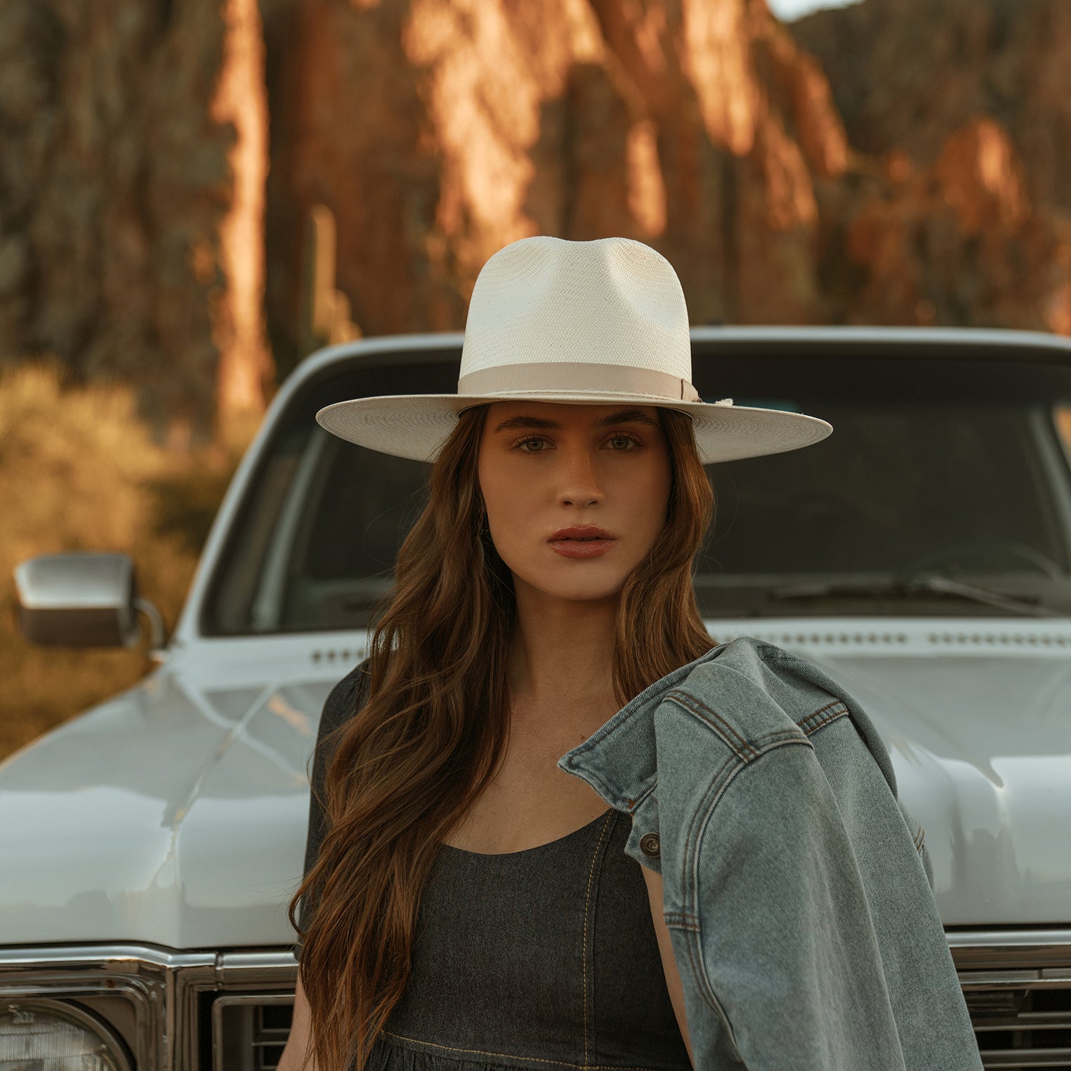 JW Marshall Straw Flat Brim Hat Natural