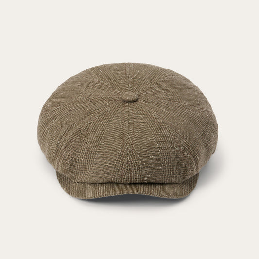 Glen Check Linen/Silk Hatteras Cap Olive Check