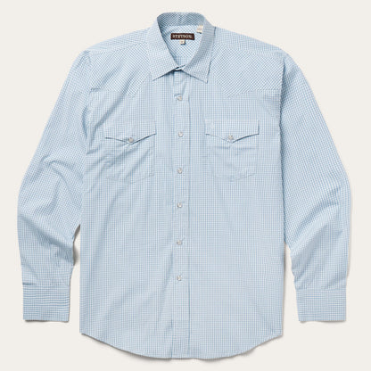 Two Stripe Check Western Shirt Blue