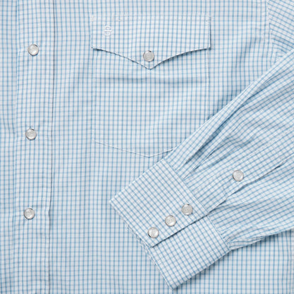 Two Stripe Check Western Shirt Blue