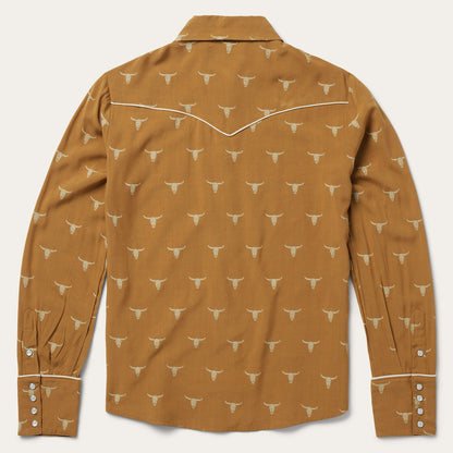 Mojave Longhorn Print Snap Western Shirt Brown