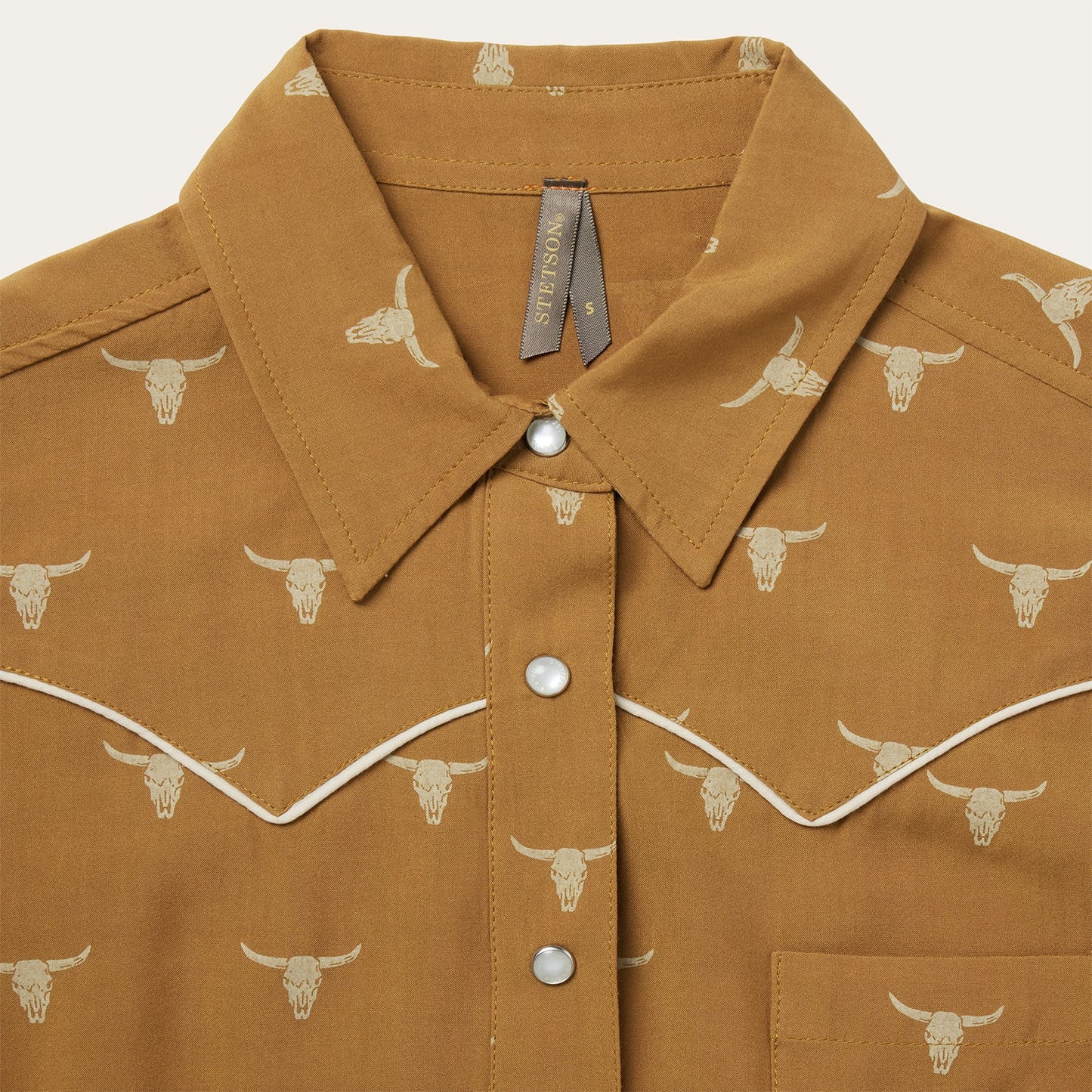 Mojave Longhorn Print Snap Western Shirt Brown