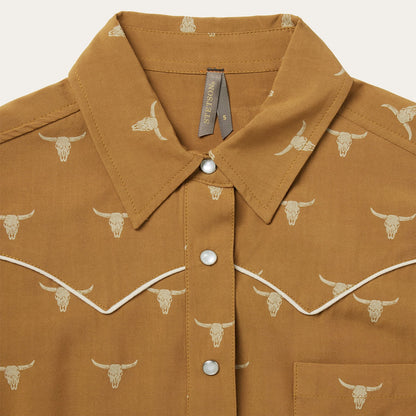 Mojave Longhorn Print Snap Western Shirt Brown