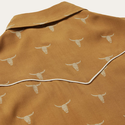 Mojave Longhorn Print Snap Western Shirt Brown