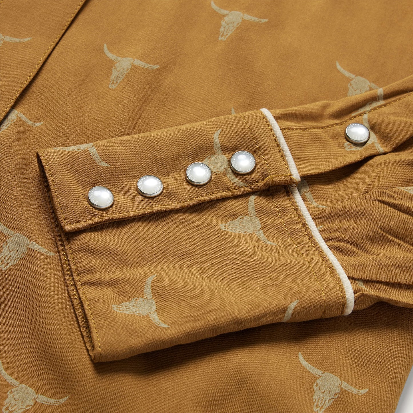 Mojave Longhorn Print Snap Western Shirt Brown