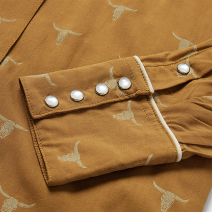 Mojave Longhorn Print Snap Western Shirt Brown