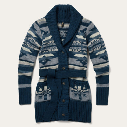 Indigo Aztec Belted Cardigan Blue