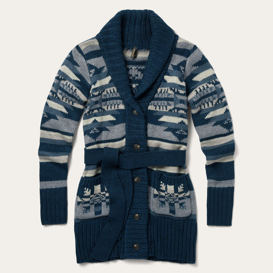 Indigo Aztec Belted Cardigan Blue