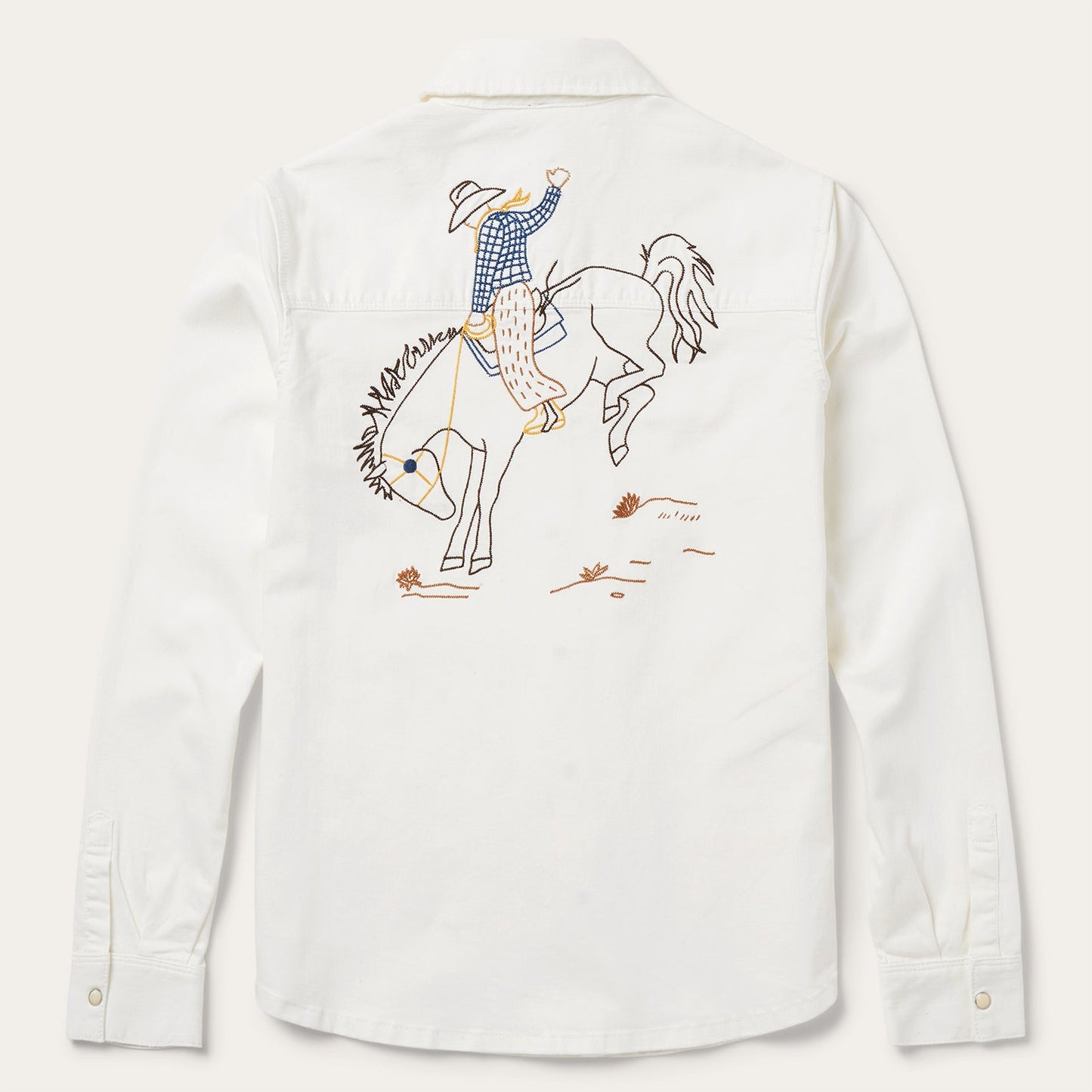 Western Embroidered Denim Shirt White