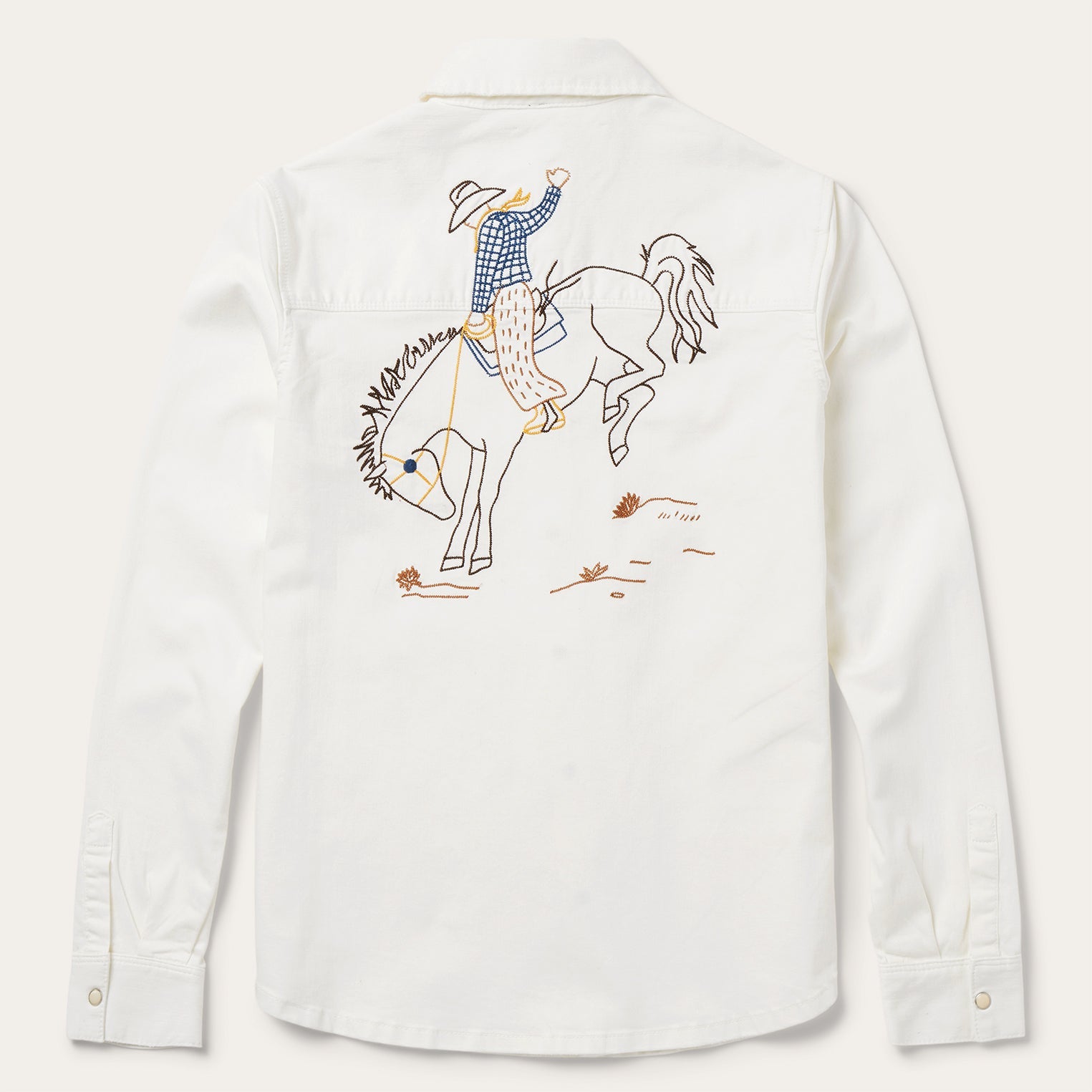 Western Embroidered Denim Shirt White
