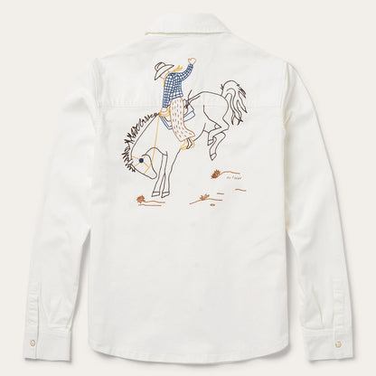 Western Embroidered Denim Shirt White