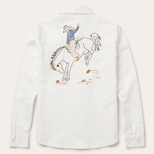 Western Embroidered Denim Shirt White