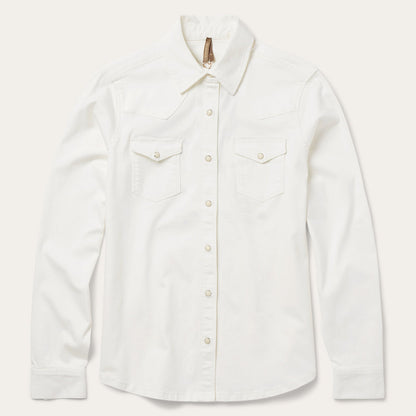Western Embroidered Denim Shirt White