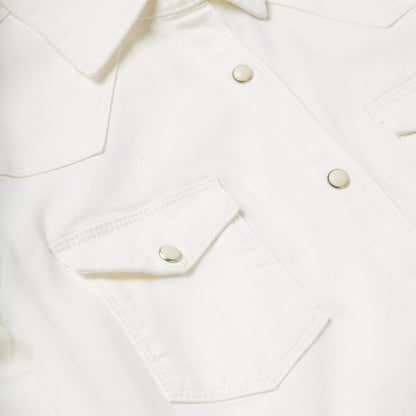 Western Embroidered Denim Shirt White