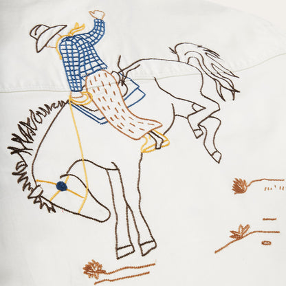 Western Embroidered Denim Shirt White