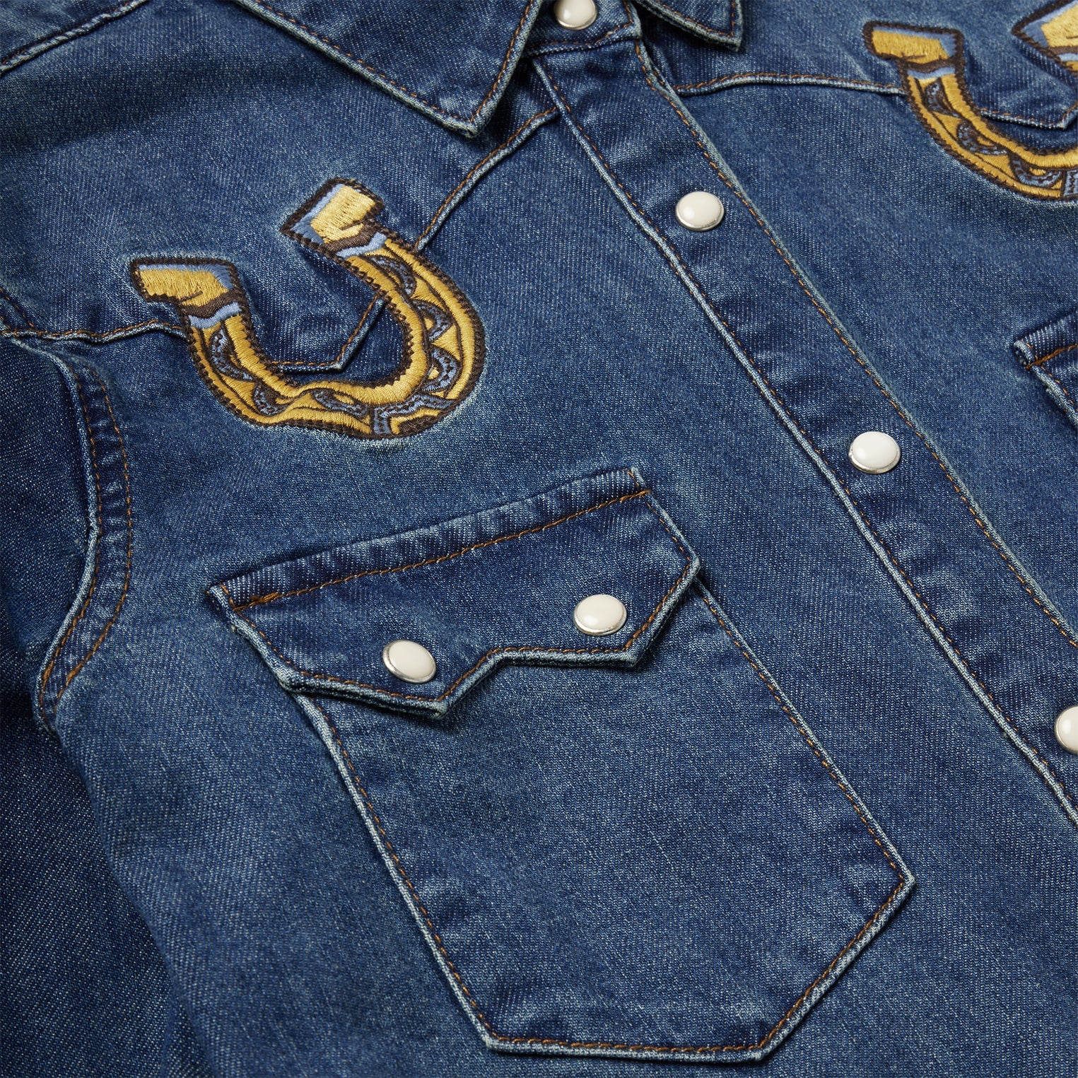 Embroidered Dark Denim Western Shirt Blue