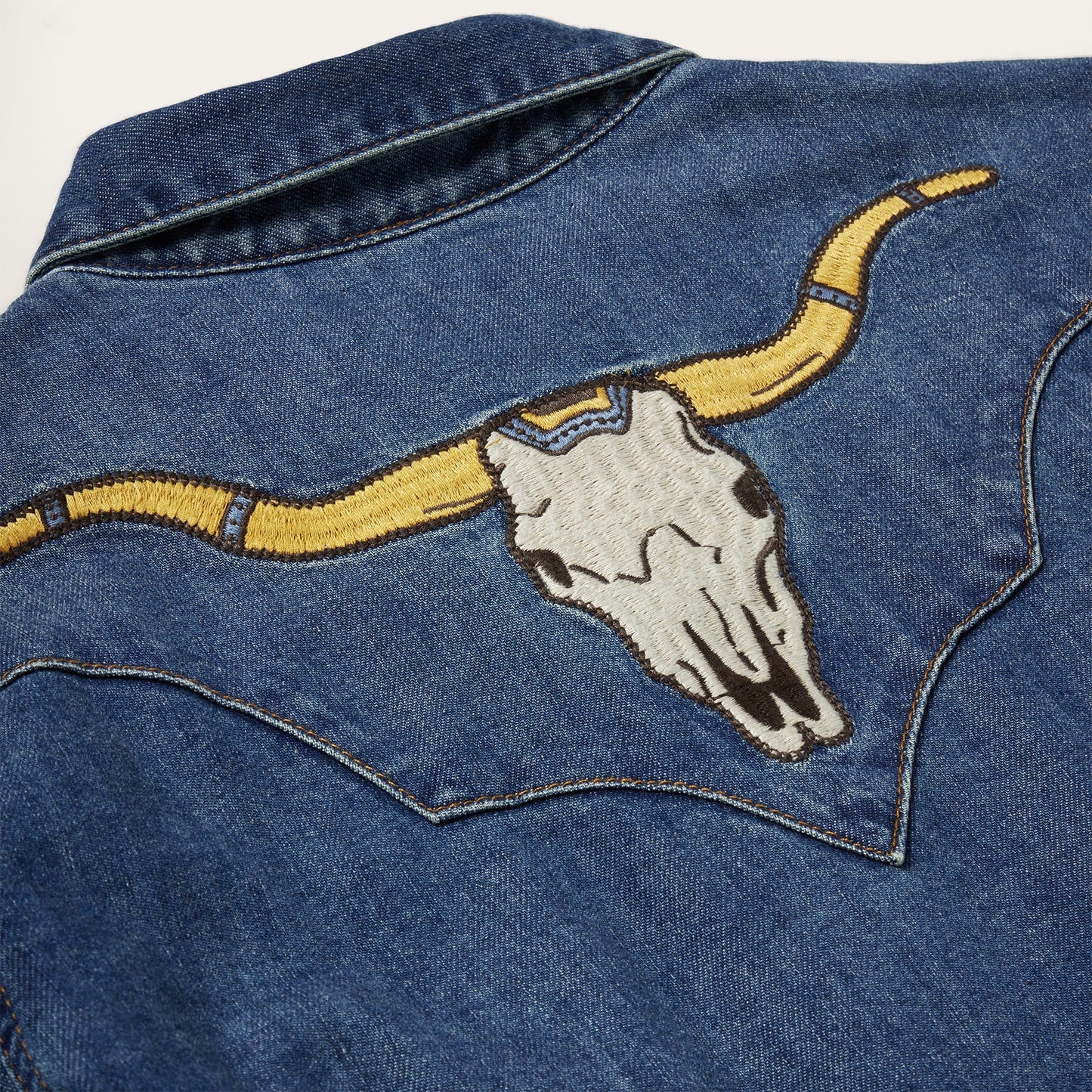 Embroidered Dark Denim Western Shirt Blue