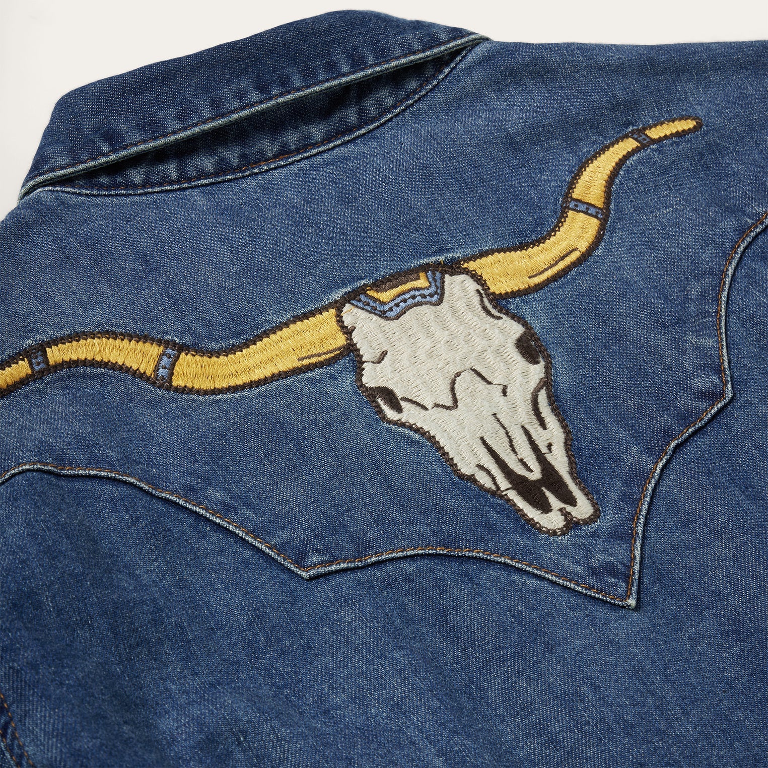 Embroidered Dark Denim Western Shirt Blue