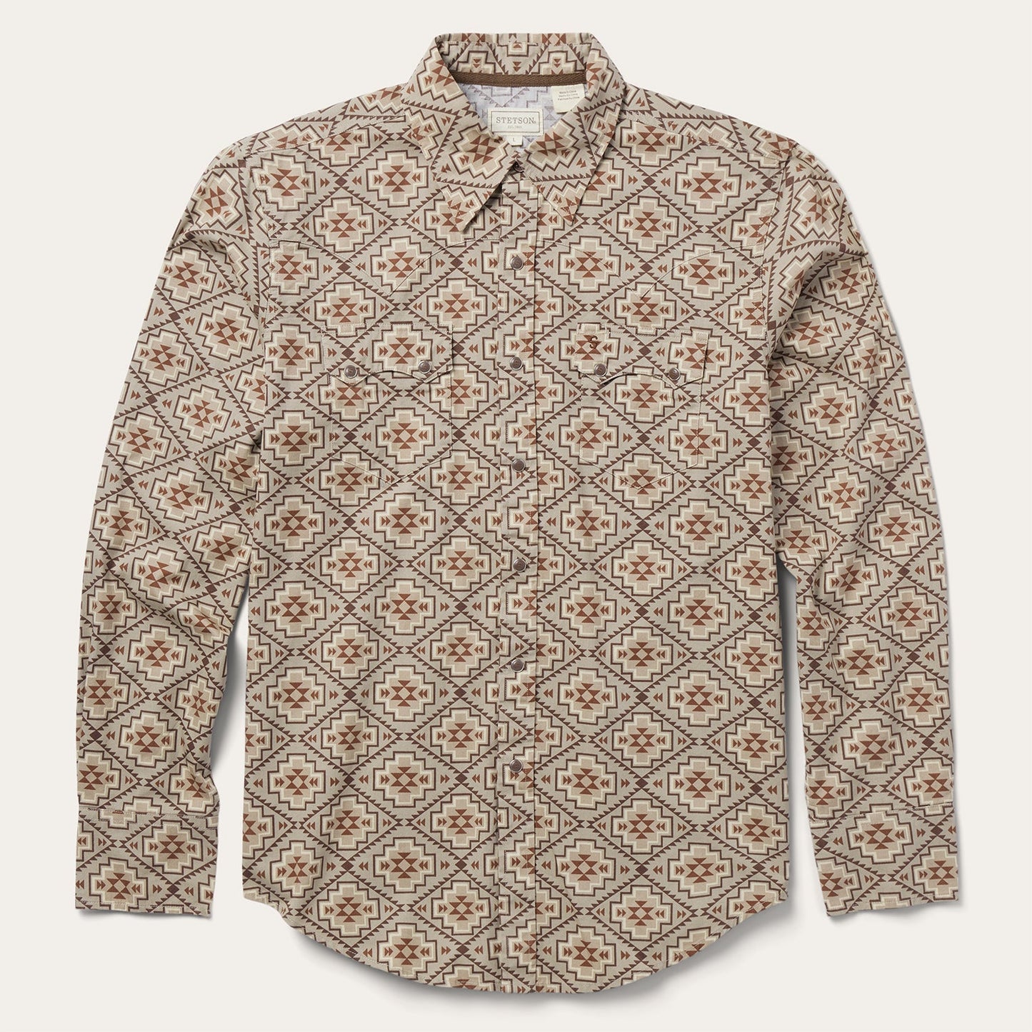 Brown Aztec Poplin Western Shirt Brown