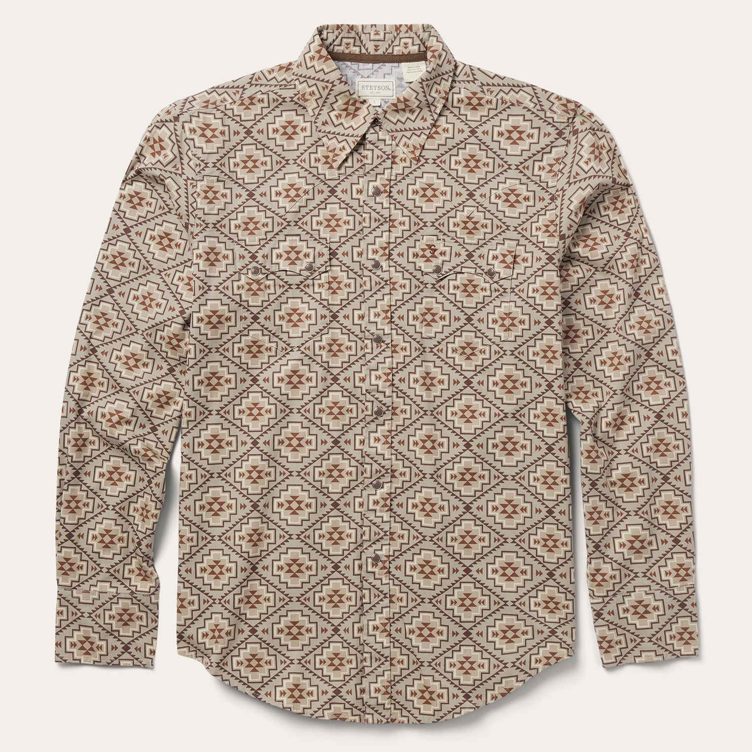 Brown Aztec Poplin Western Shirt Brown