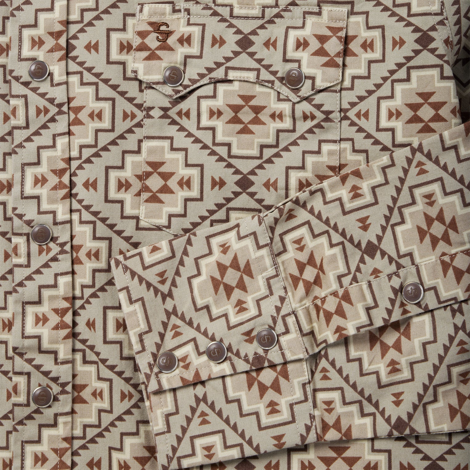 Brown Aztec Poplin Western Shirt Brown