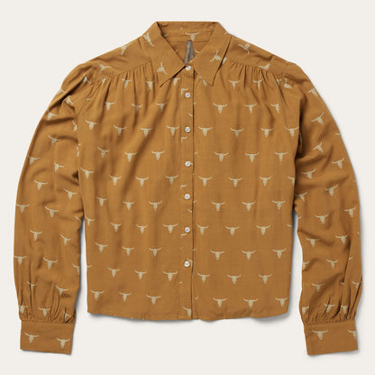 Mojave Longhorn Print Poet Blouse Brown