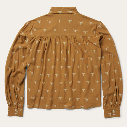 Mojave Longhorn Print Poet Blouse Brown