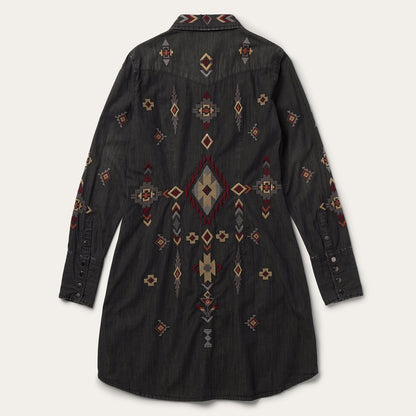 Embroidered Black Denim Shirt Dress Black