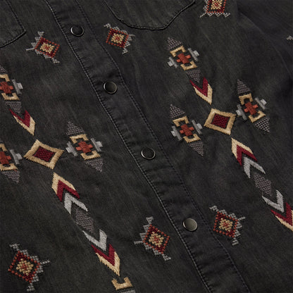 Embroidered Black Denim Shirt Dress Black