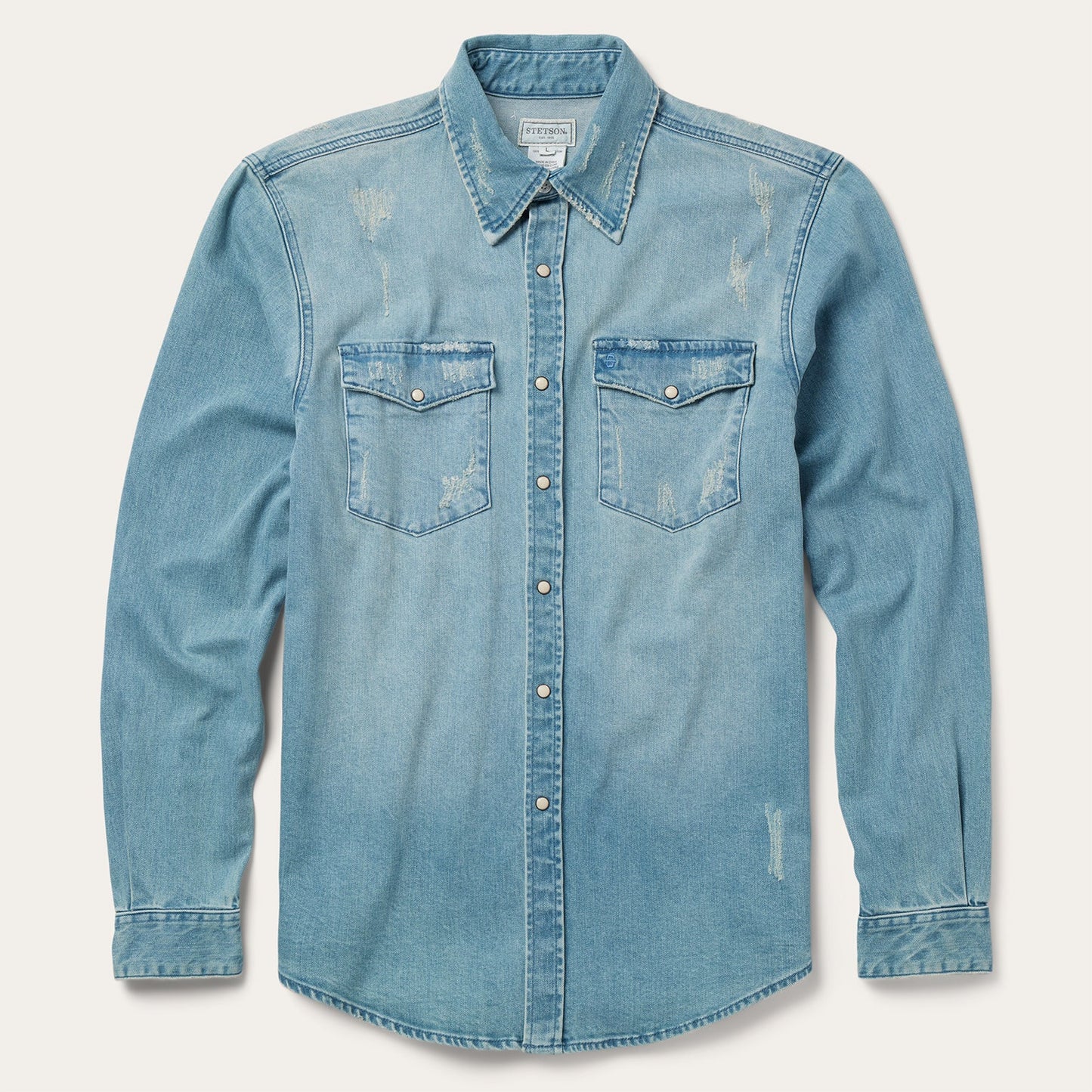 Distressed Denim Western Shirt Blue
