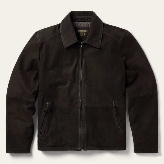 Zip Front Suede Leather Jacket Brown