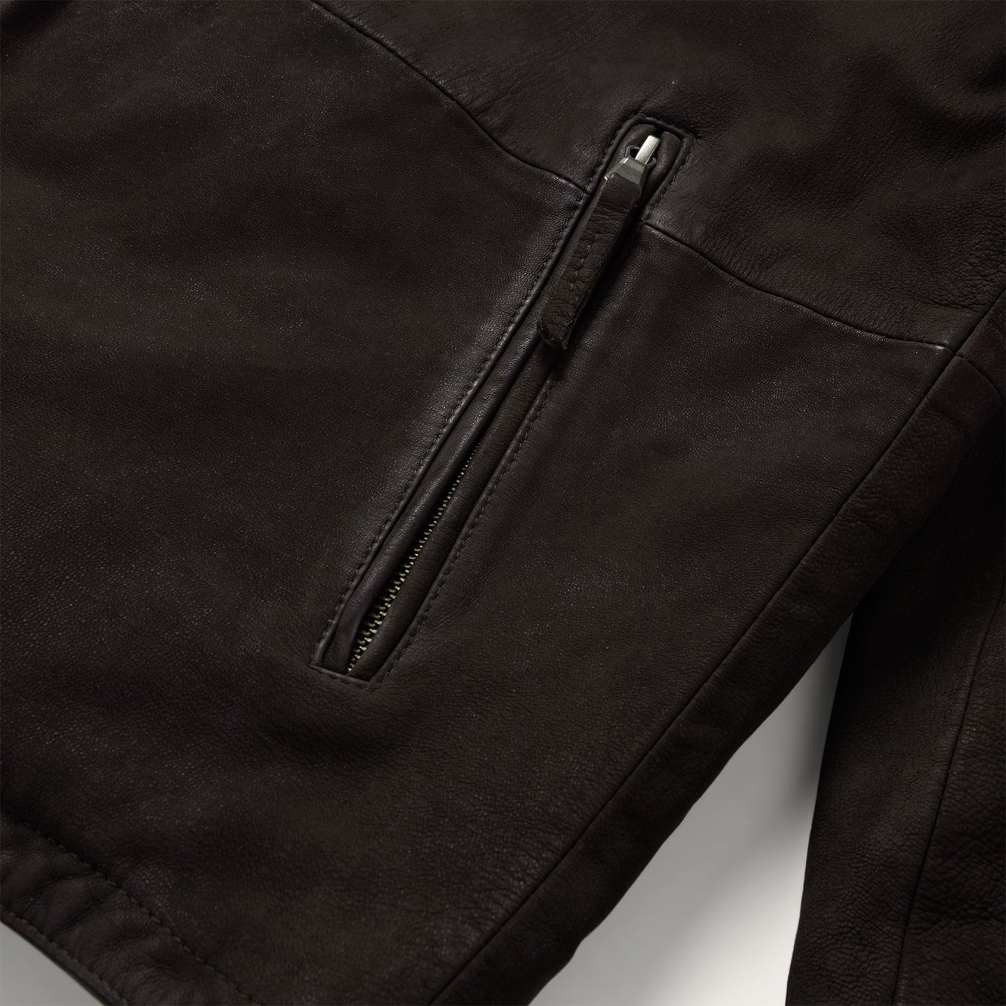 Zip Front Suede Leather Jacket Brown