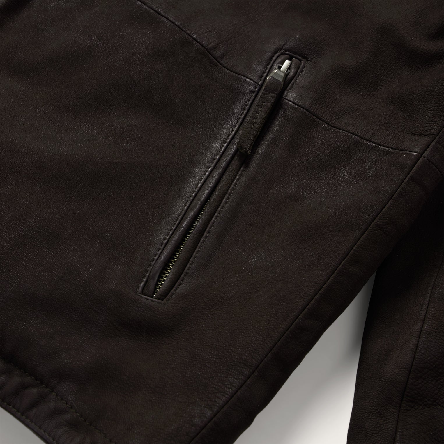 Zip Front Suede Leather Jacket Brown