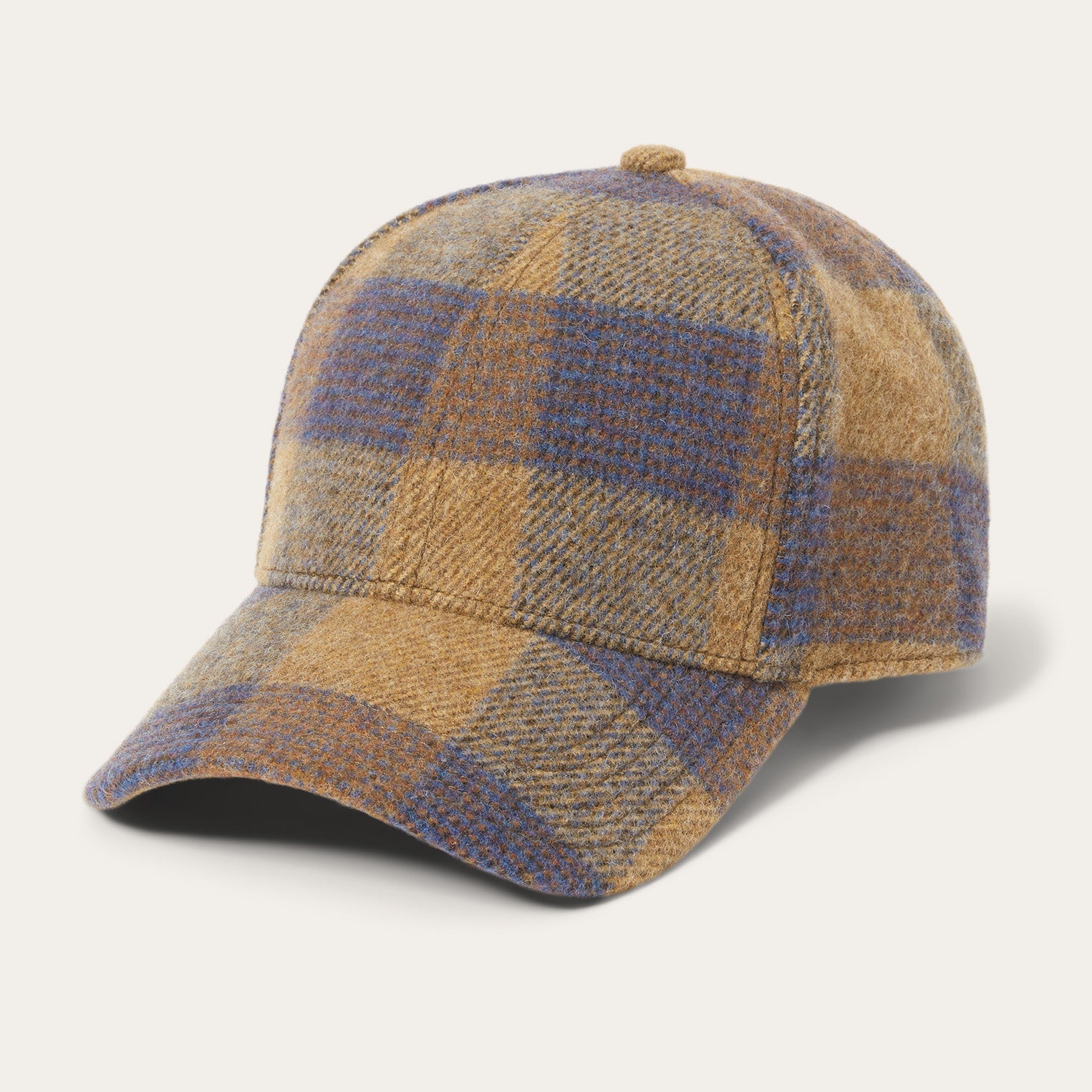 Wool Check Baseball Cap Cognac/Sand/Blue