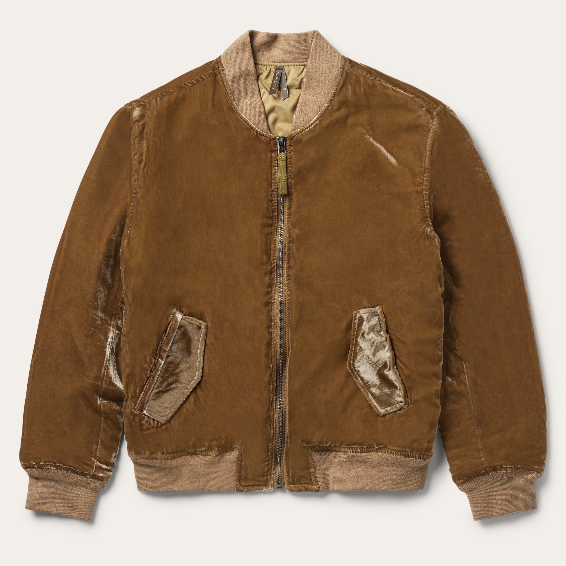 Embroidered Velvet Bomber Jacket Copper