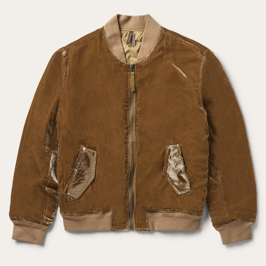 Embroidered Velvet Bomber Jacket Copper