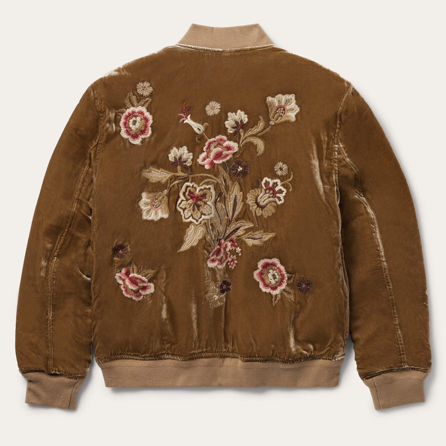 Embroidered Velvet Bomber Jacket Copper