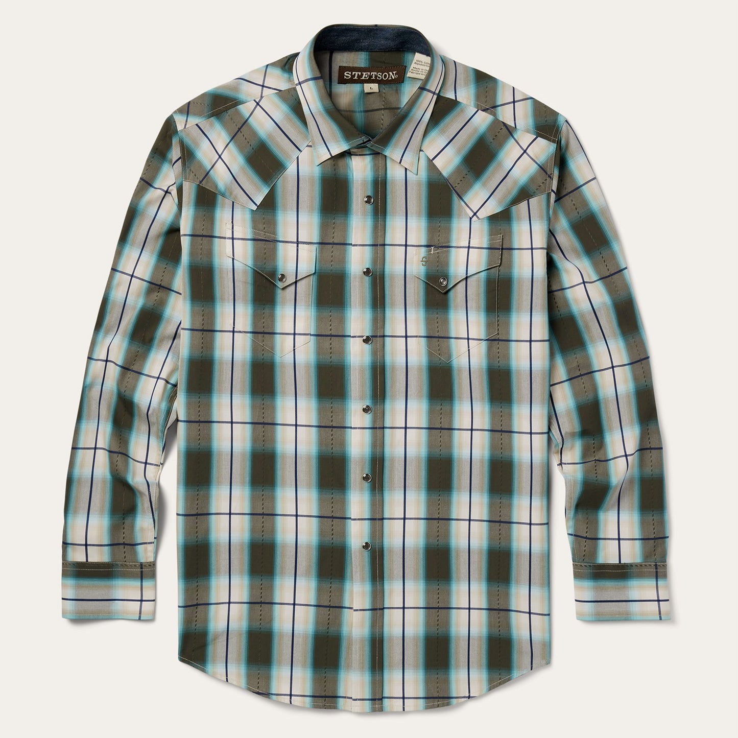 Olive Ombre Plaid Western Shirt Green