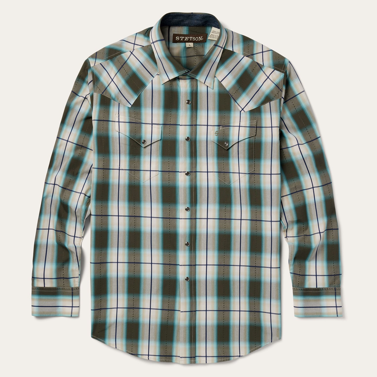 Olive Ombre Plaid Western Shirt Green