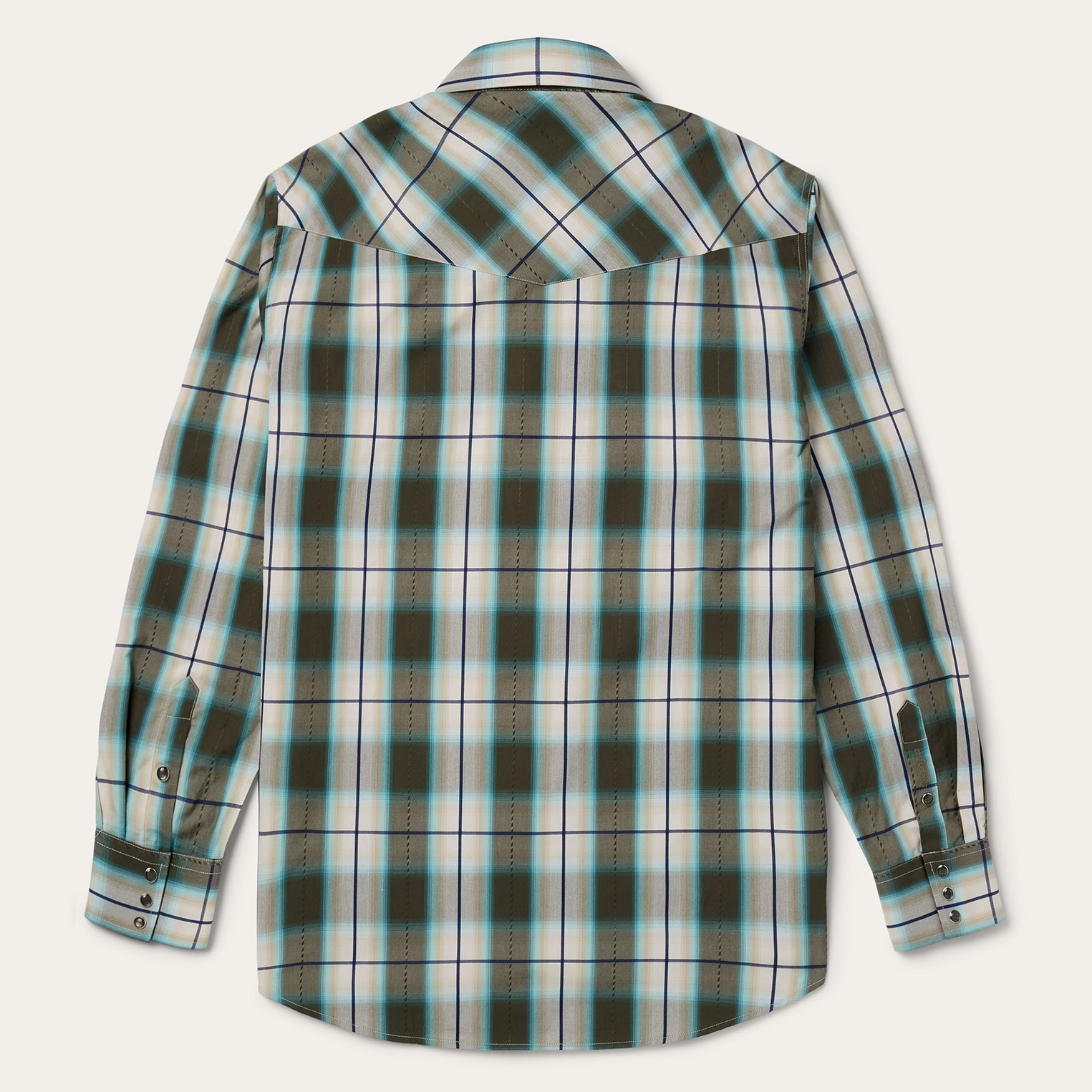 Olive Ombre Plaid Western Shirt Green