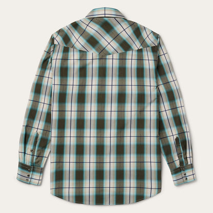 Olive Ombre Plaid Western Shirt Green