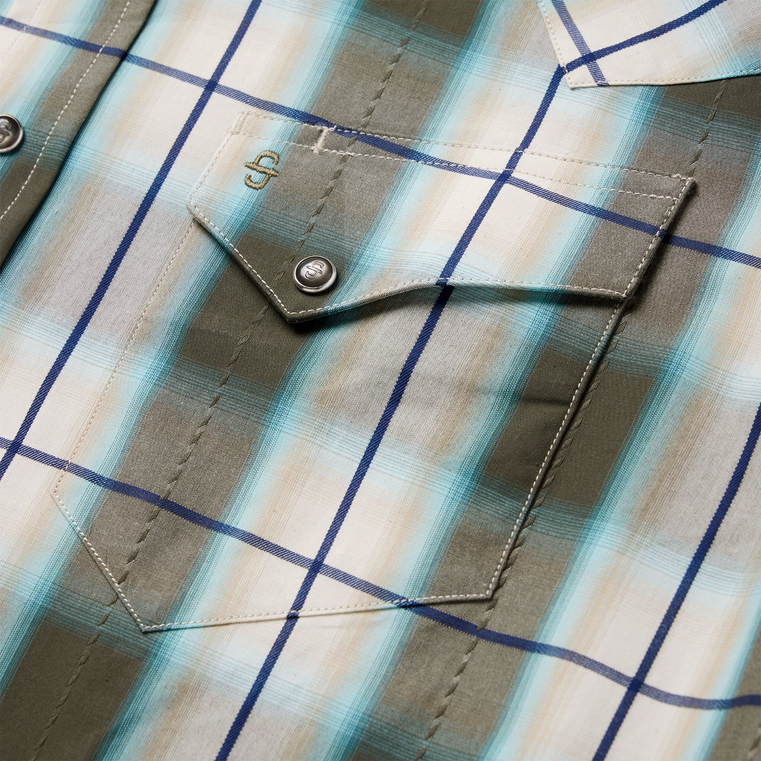 Olive Ombre Plaid Western Shirt Green
