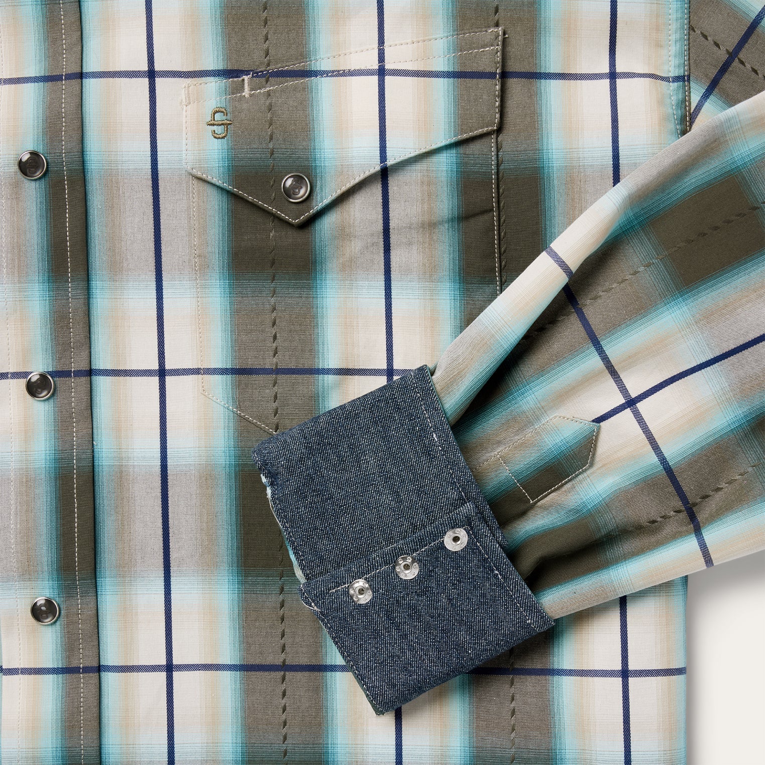 Olive Ombre Plaid Western Shirt Green