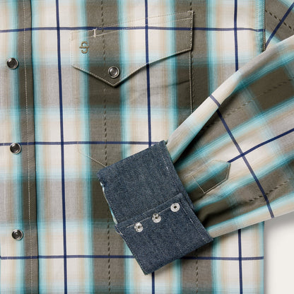 Olive Ombre Plaid Western Shirt Green