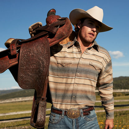 Blue Stripe Flannel Western Shirt Blue