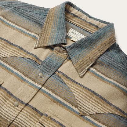 Blue Stripe Flannel Western Shirt Blue