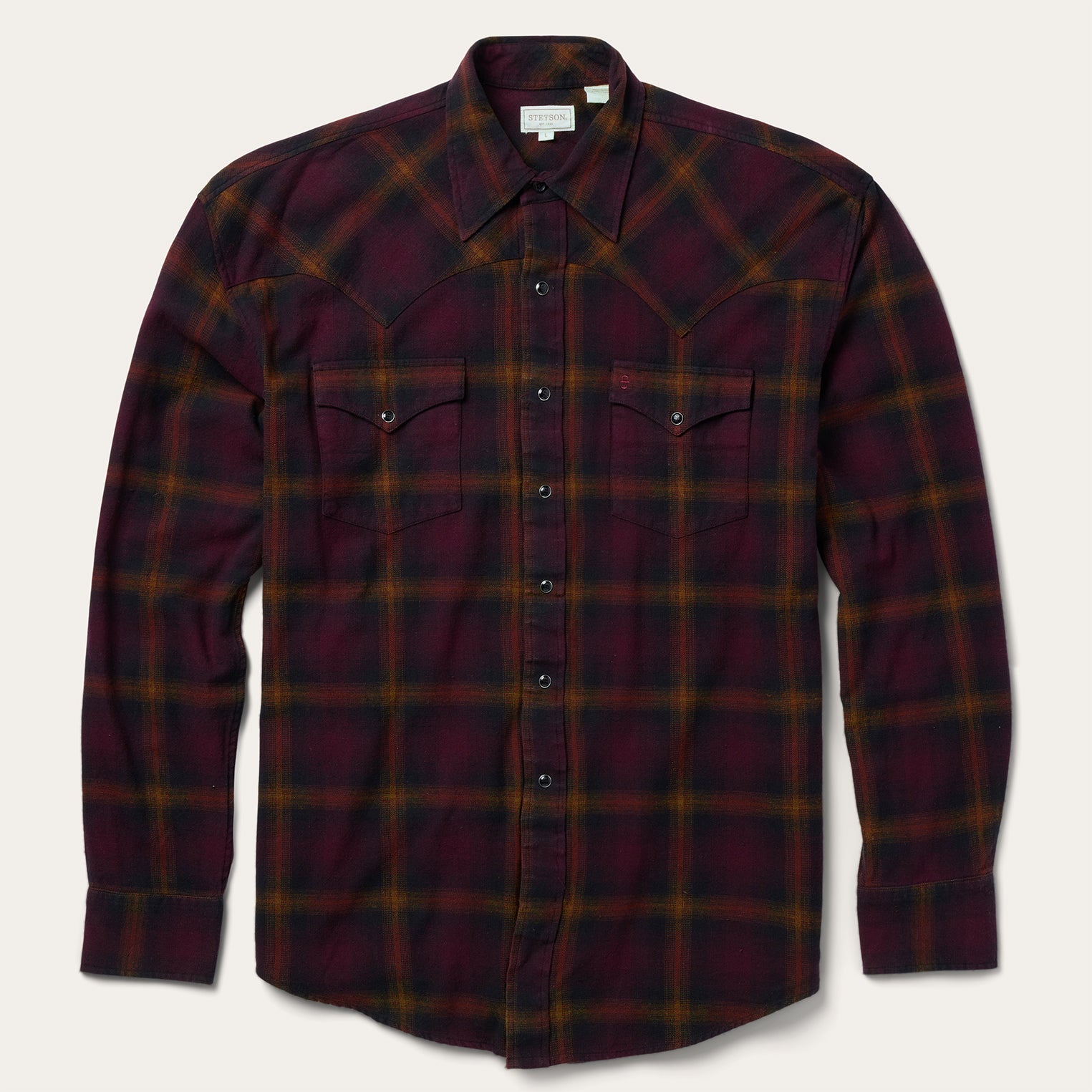 Black Wine Plaid Flannel Western Shirt Wine