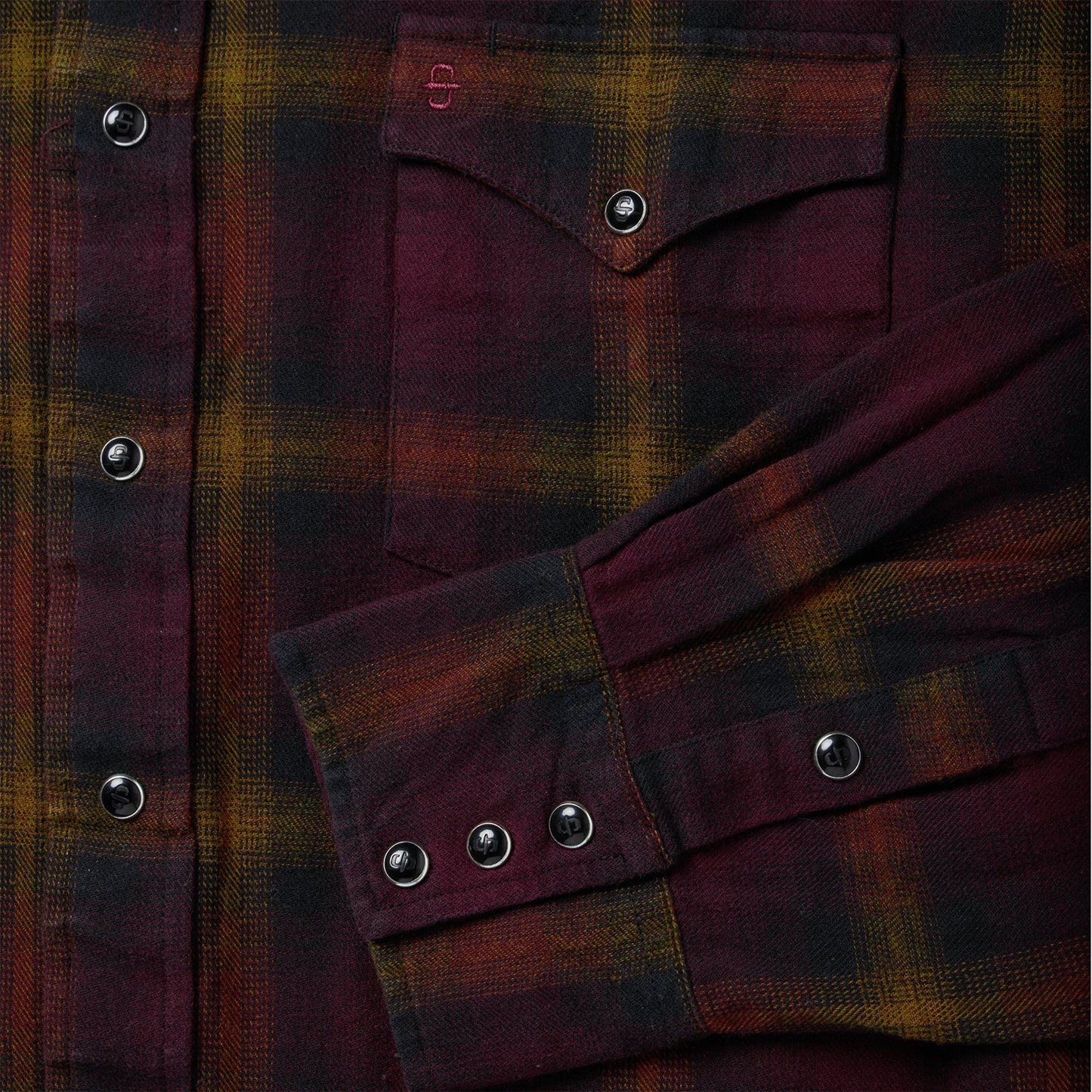 Black Wine Plaid Flannel Western Shirt Wine